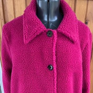 CW Classics Hot Pink Sherpa Fleece Button Front Jacket Coat Women’s Small
